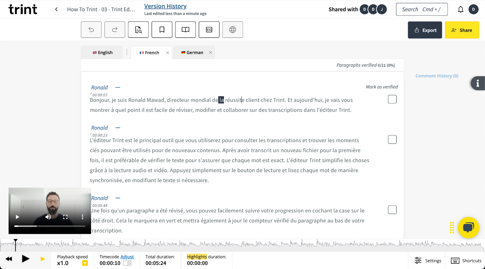 Translating a transcript